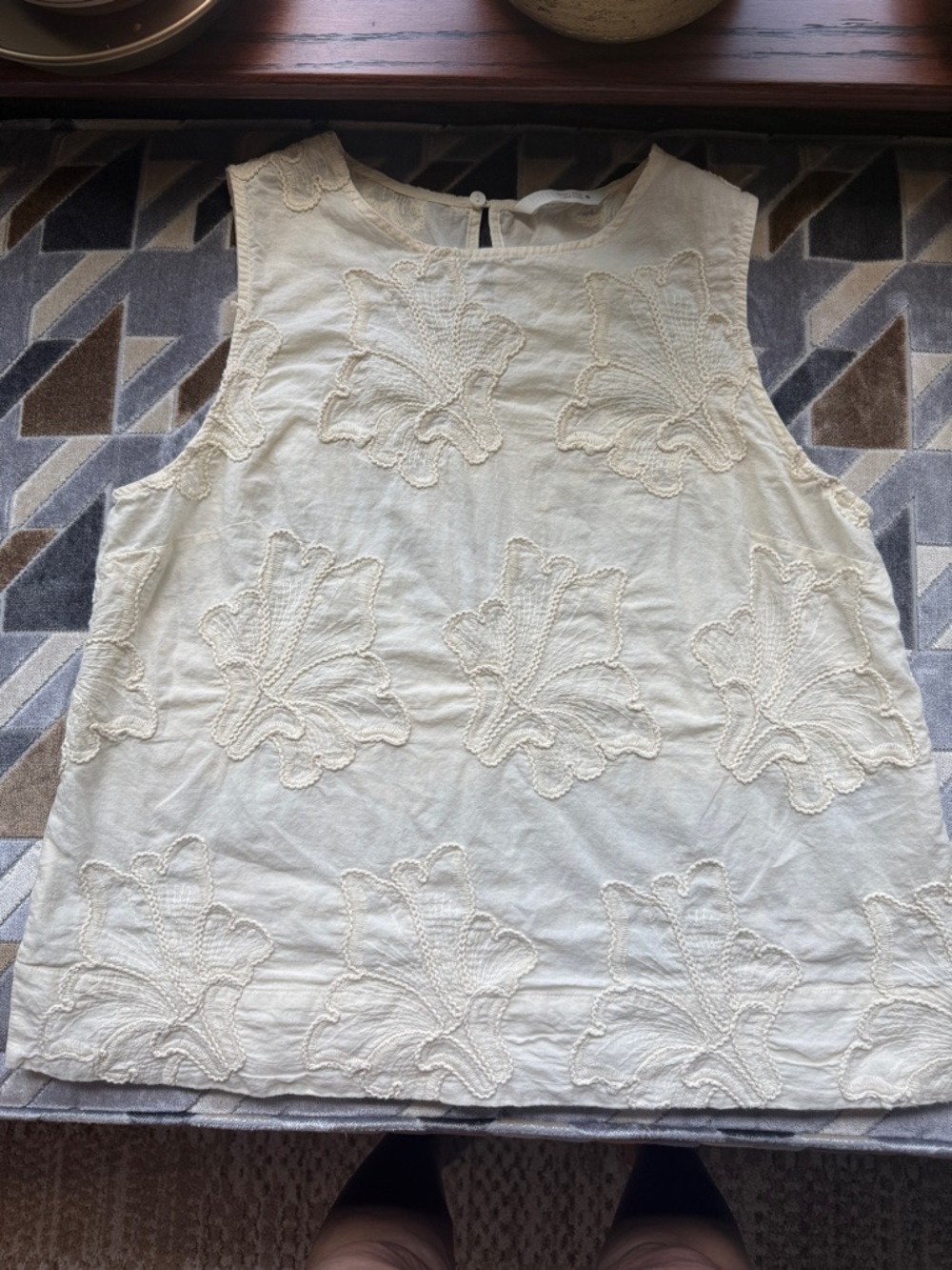 Zara Cream Embroidered Sleeveless Camisole